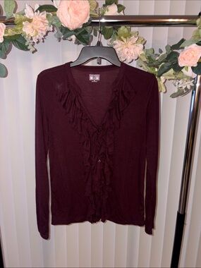 Converse Women's Deep Burgundy Ruffle-Front Cardigan